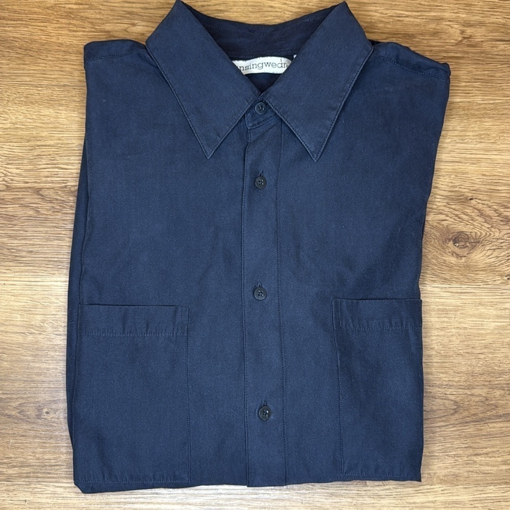 Munsingwear Navy Blue Long Sleeve Button Up Casual Shirt Men’s XLT